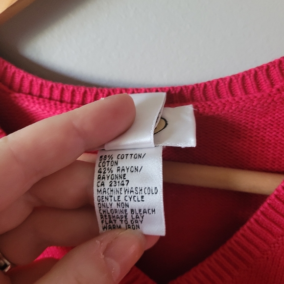 Talbots red knit v neck top - Picture 5 of 6